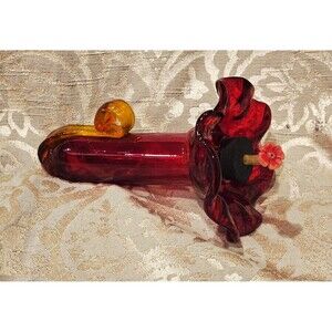 Vintage Parasol Glass Red Hummingbird Feeder